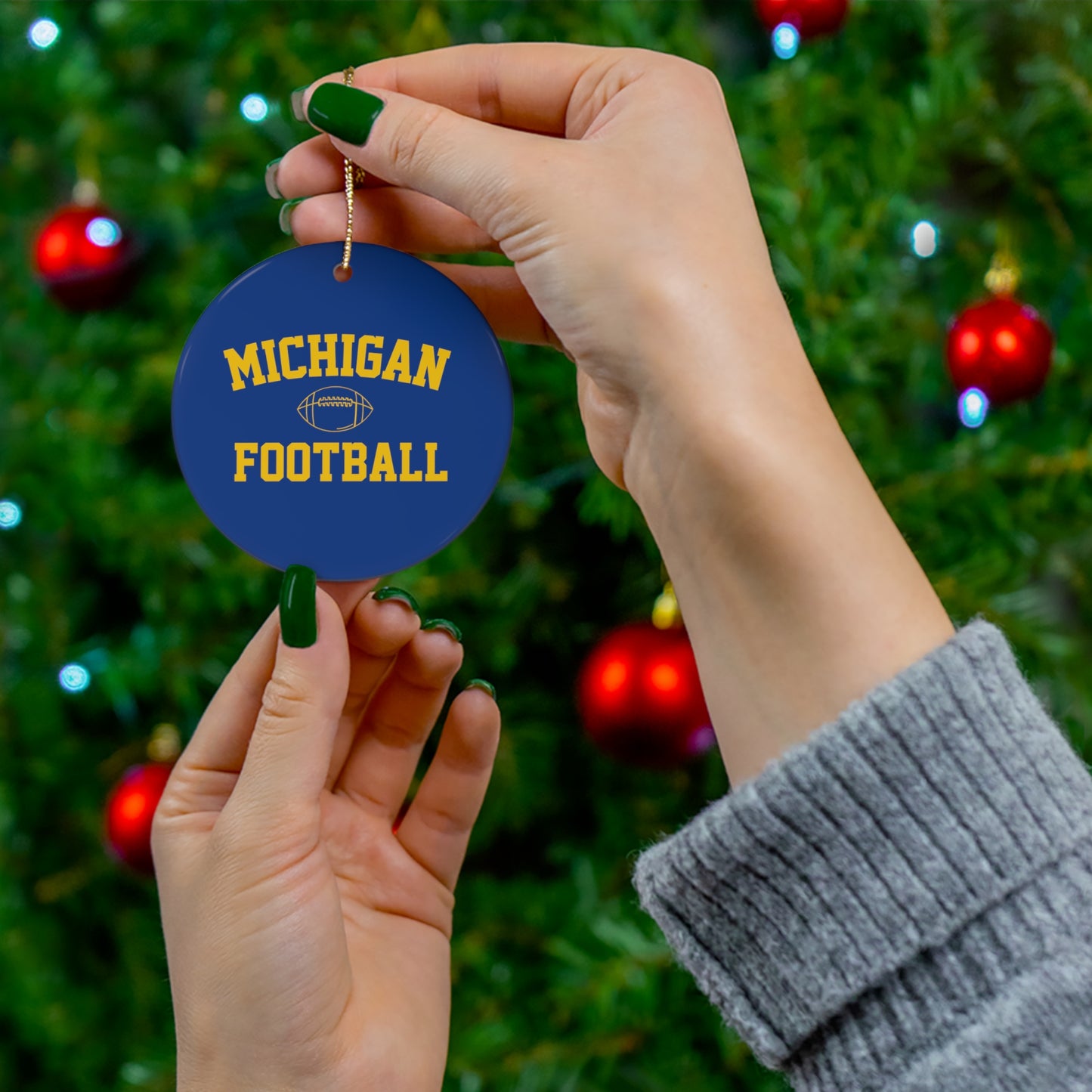 Michigan Football Ceramic Ornament Blue